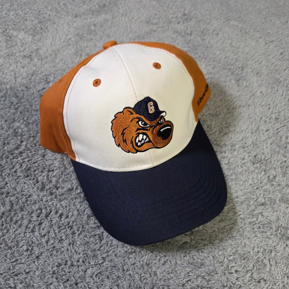 Melonwear Mens OSFA Baseball Cap Orange White Navy Angry Bear Edward Jones Hat